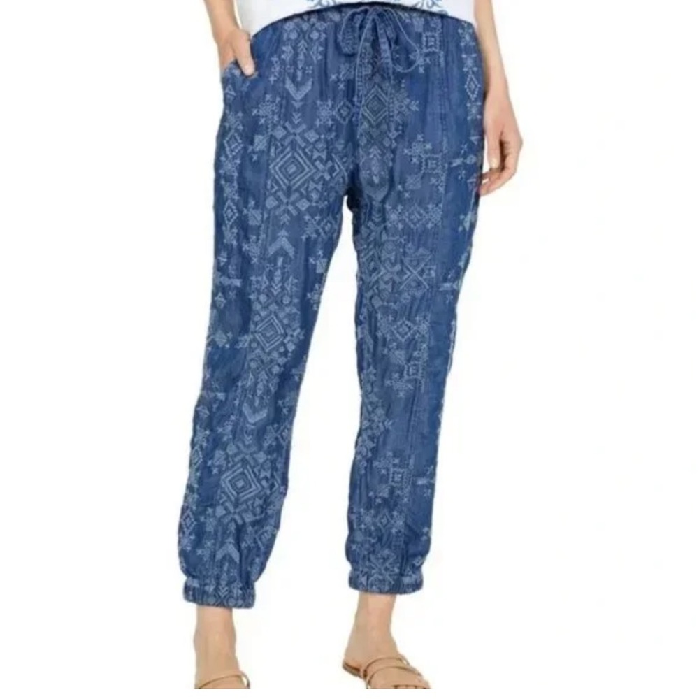 Johnny Was, Pete & Greta Embroidered Nina Jogger Blue Textured Pants